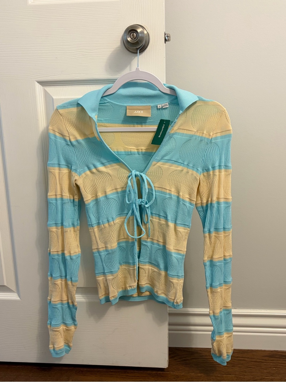 JJXX Striped Tie-Front Long Sleeve Top - Blue & Cream